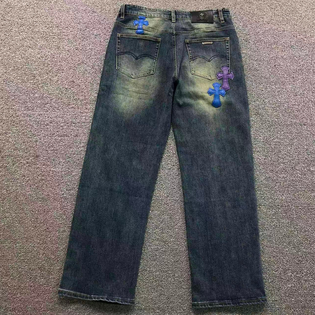 Blue & Purple Cross Patch Baggy Jeans™