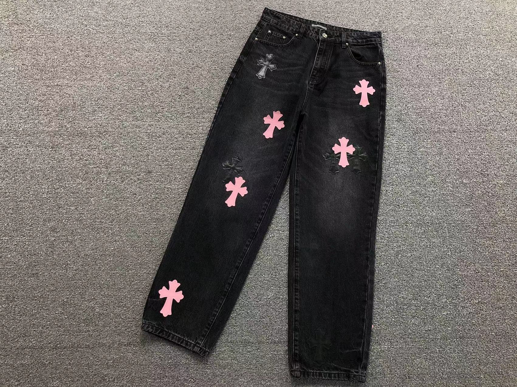 Black & Pink Cross Patch Black Jeans™