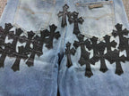 Stacked Black Cross Patch Baggy Denim Jeans™