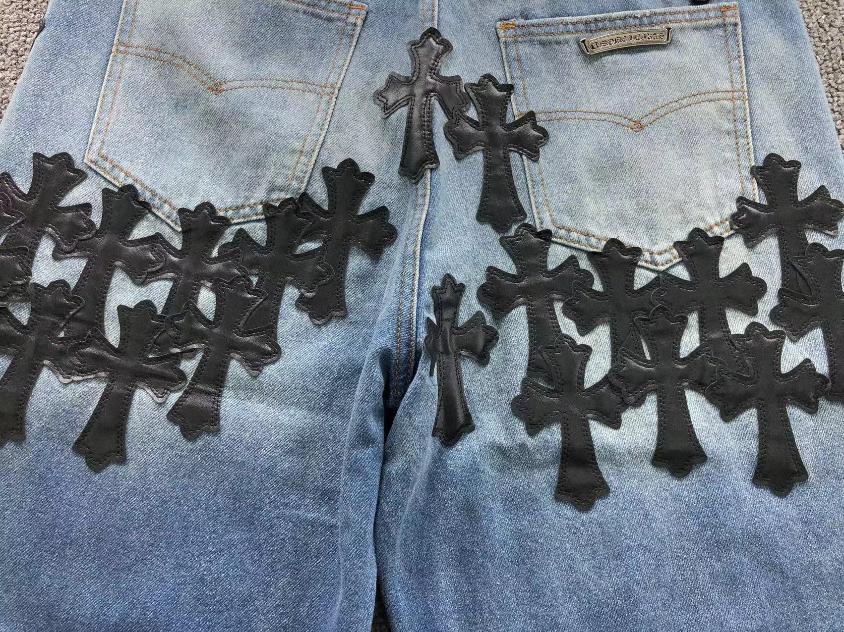 Stacked Black Crosses Denim Jeans™