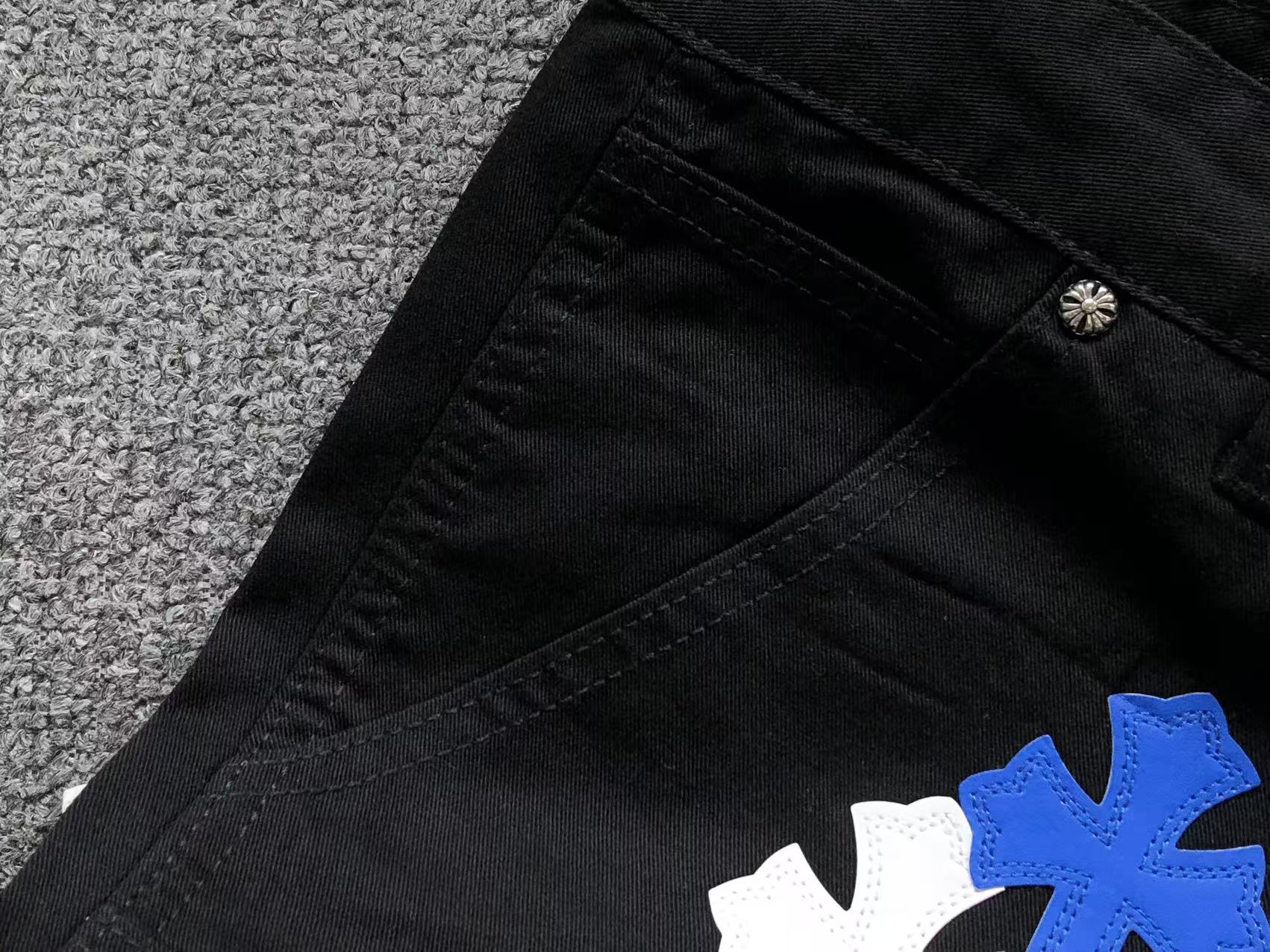 White & Blue Cross Patch Black Carpenter Pants™