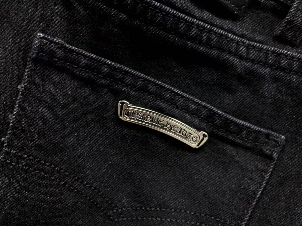 Red White & Black Cross Patch Black Denim Jeans™