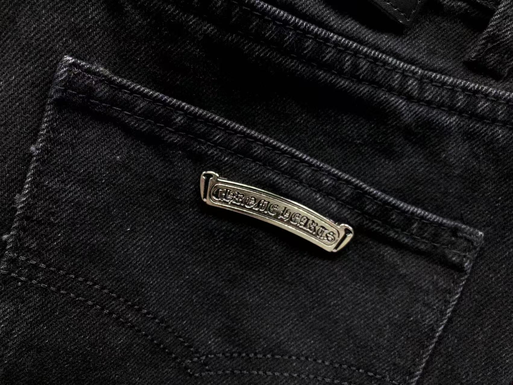 Red White & Black Cross Patch Black Denim Jeans™