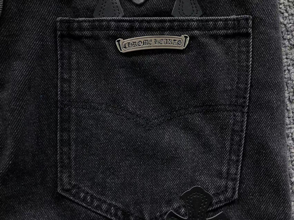 White Cross Patch Black Denim Jeans™