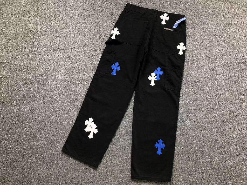 White & Blue Cross Patch Black Carpenter Pants™