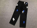 White & Blue Cross Patch Black Carpenter Pants™