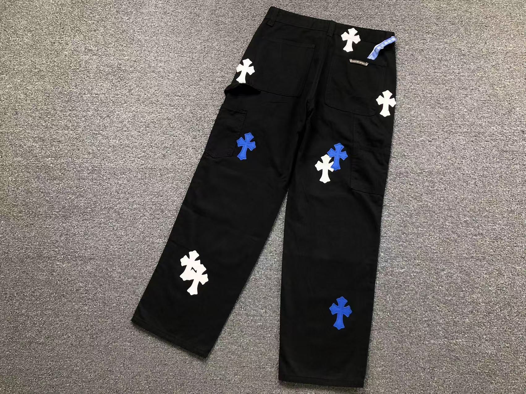 White & Blue Cross Patch Black Carpenter Pants™