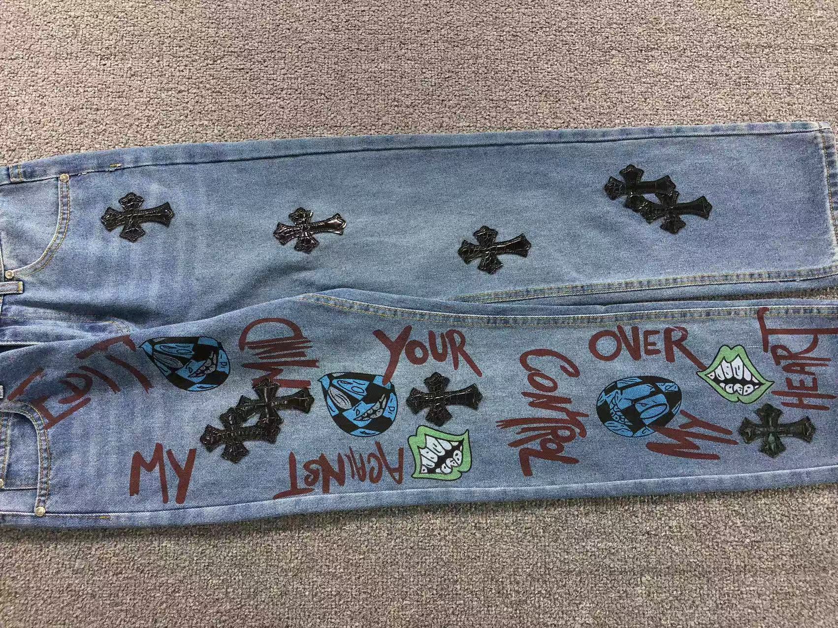 Black Leather Cross Patch Tommyboy Denim Jeans™