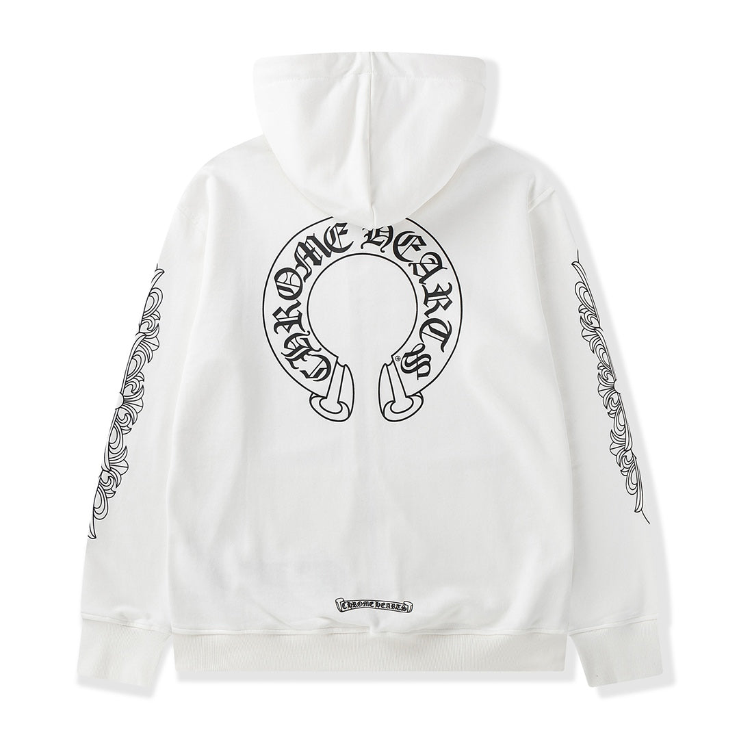 Horse Shoe Logo White Full Zip Hoodie™