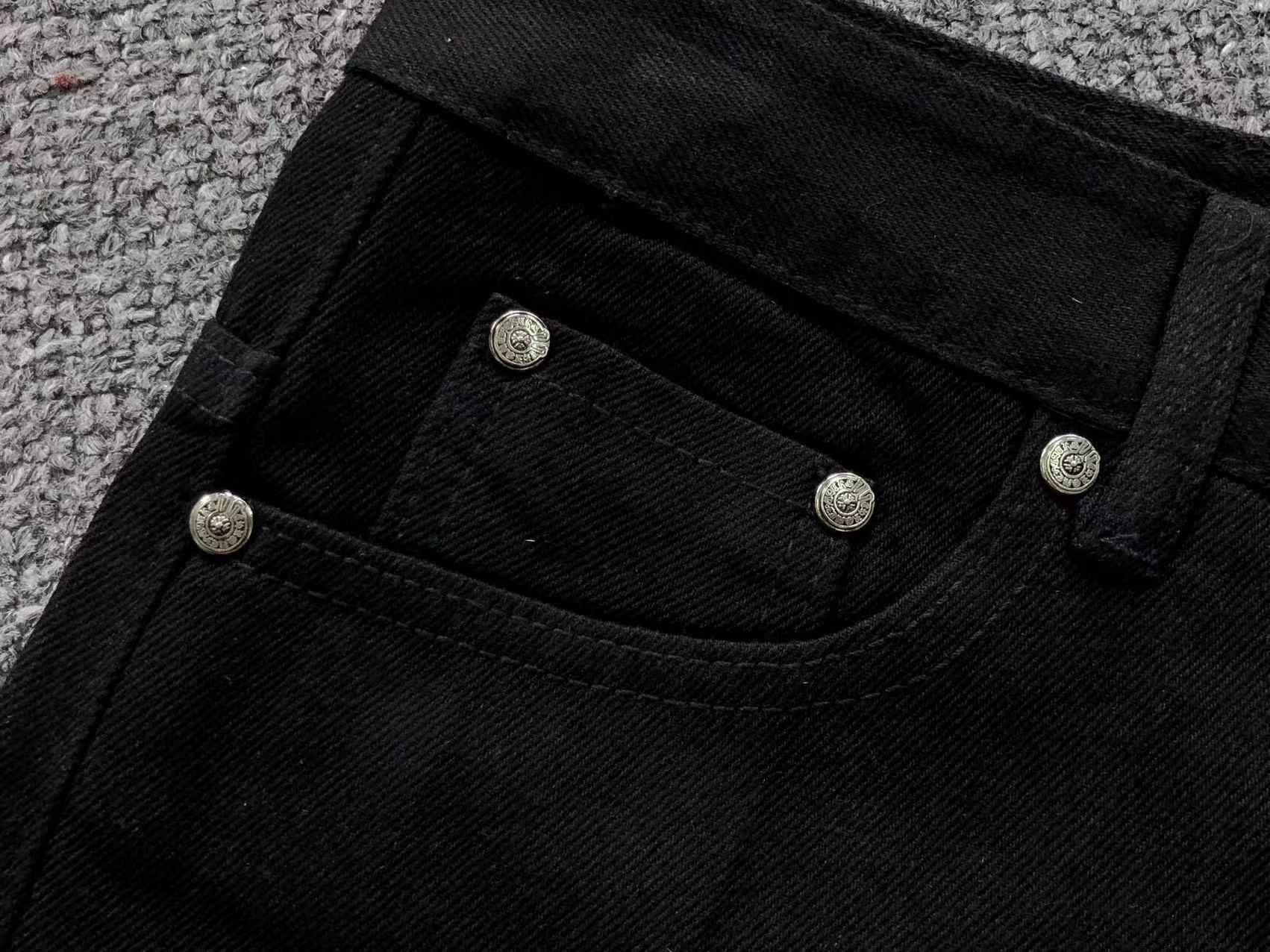 Checkered & Pink Cross Patch Black Jeans™