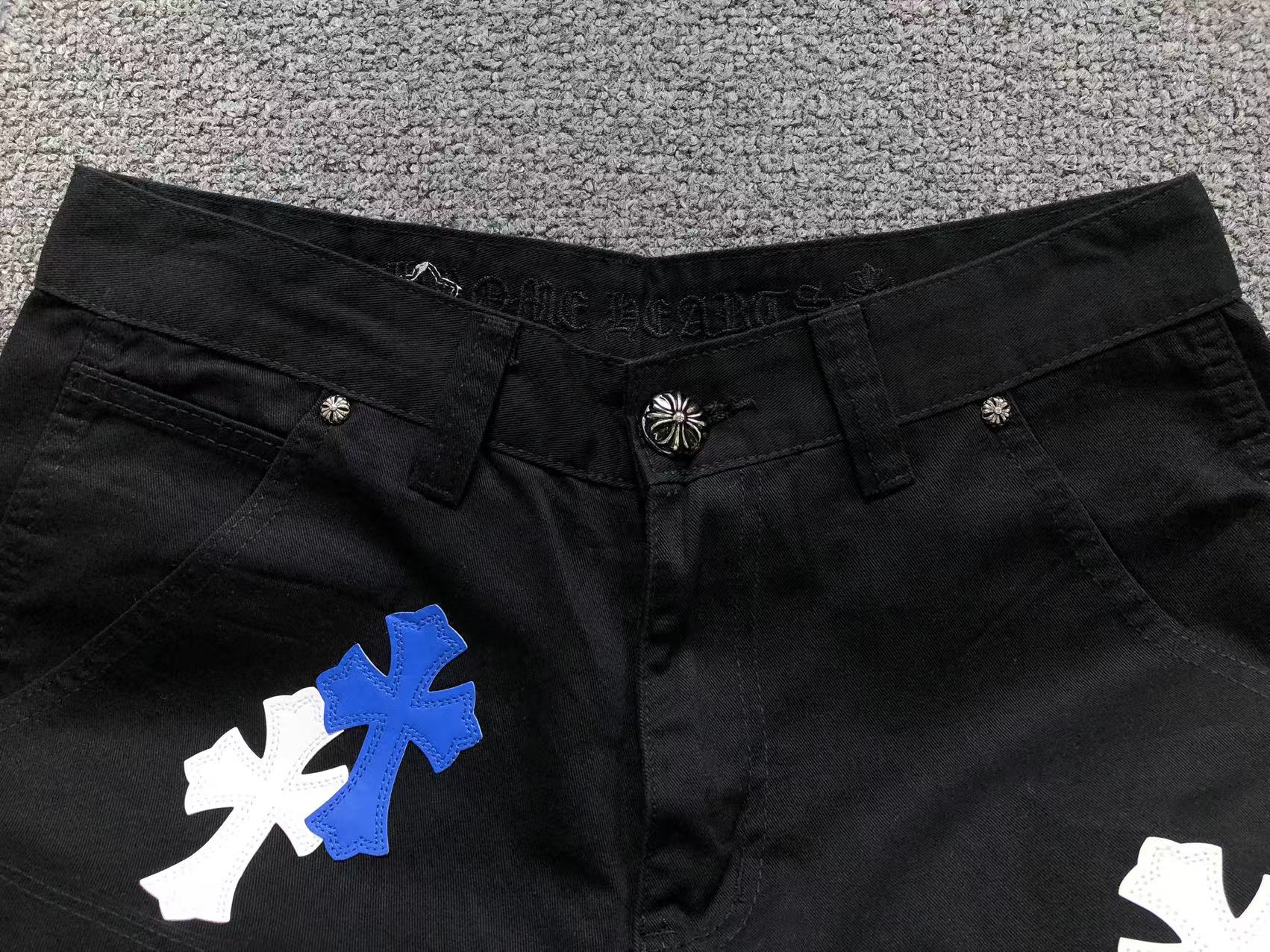 White & Blue Cross Patch Black Carpenter Pants™