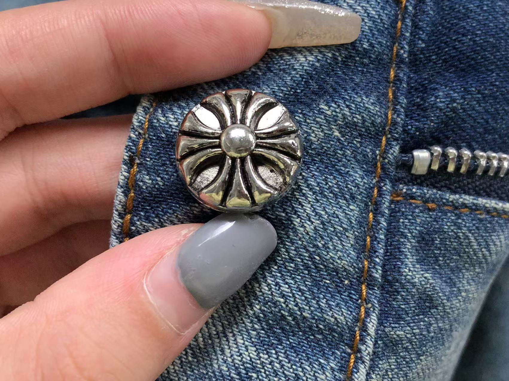 White Blue & Black Cross Patch Faded Denim Carpenter Jeans™