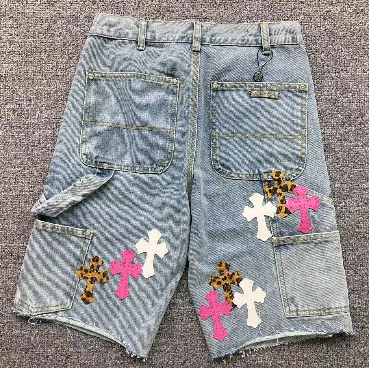 Pink White & Leopard Cross Patch Denim Jorts™