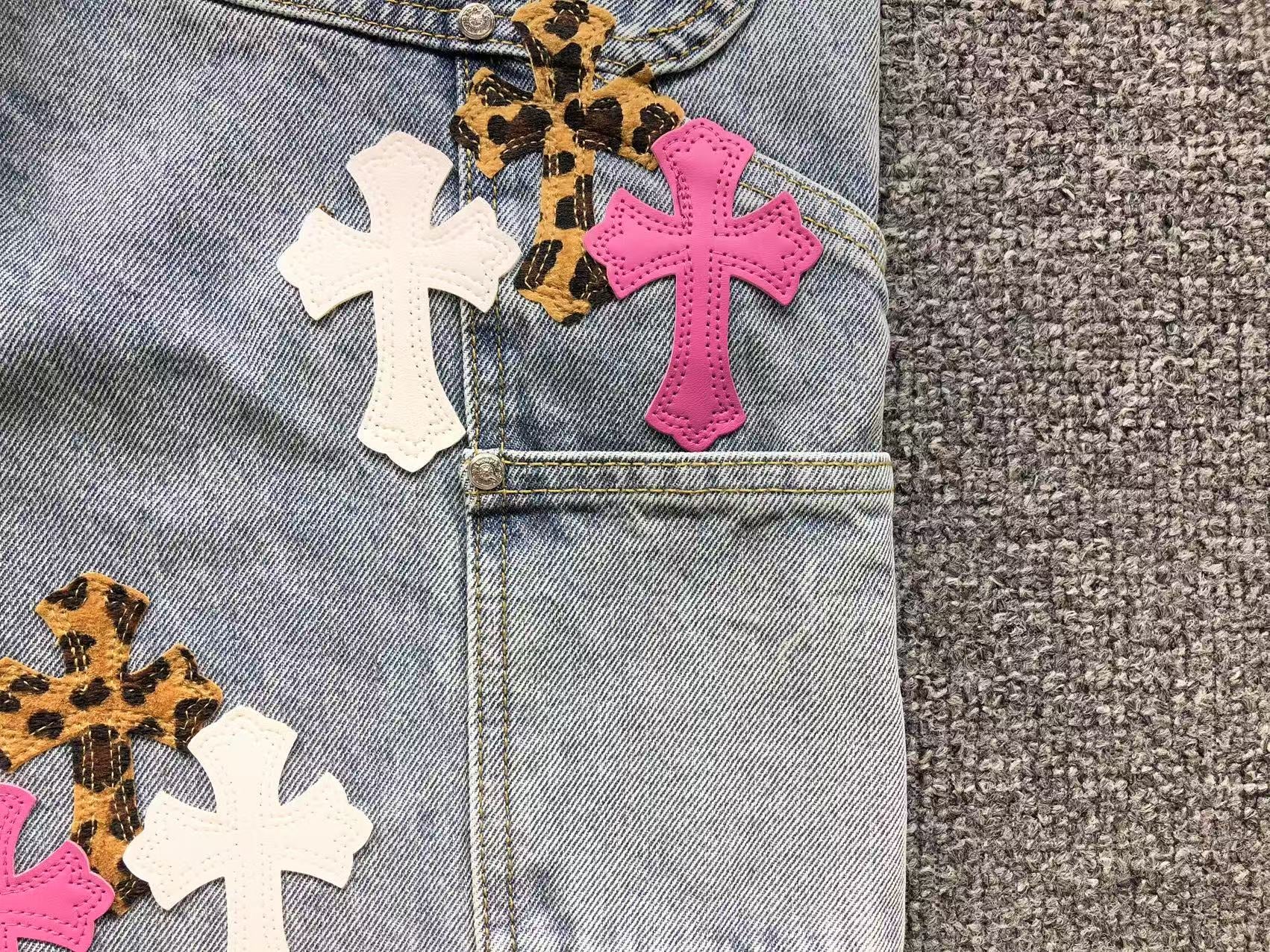 Pink White & Leopard Cross Patch Denim Jorts™