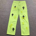 Green & Black Cross Patch Lime Green Jeans™