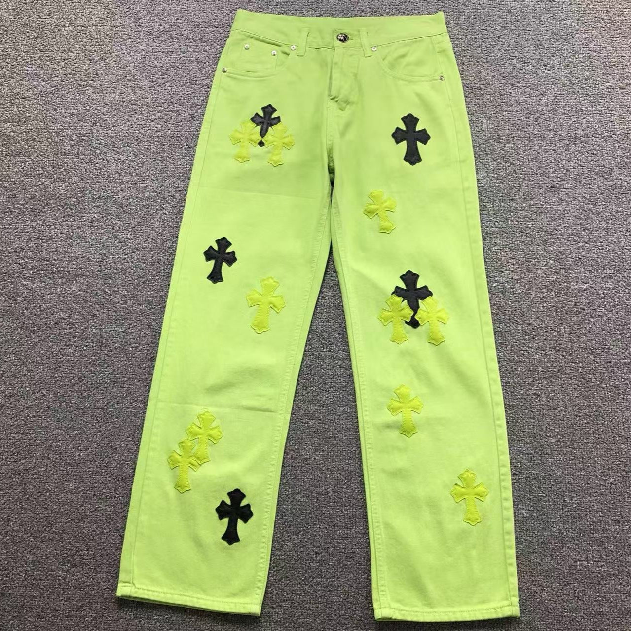 Green & Black Cross Patch Lime Green Jeans™