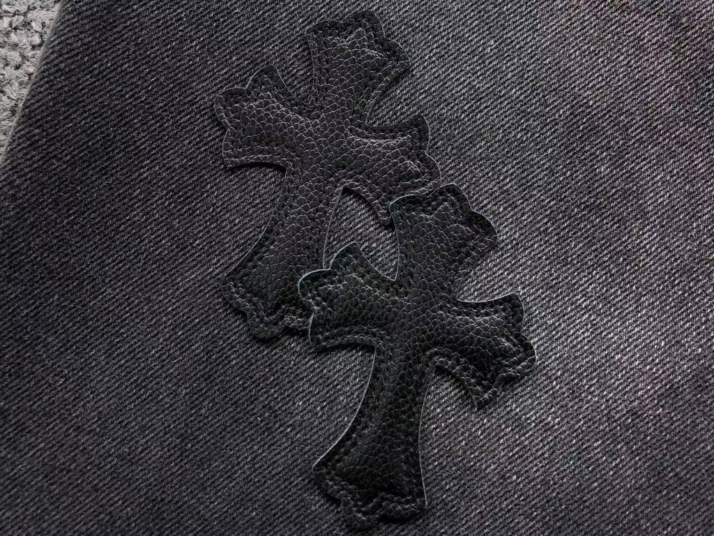 Black Leather Cross Patch Black Baggy Jeans™