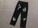 Black White Grey Cross Patch Black Denim Jeans™