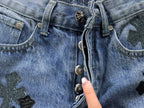 Black Leather Cross Patch Denim Jeans™