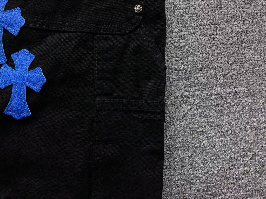 Blue & Leopard Cross Patch Black Carpenter Pants™