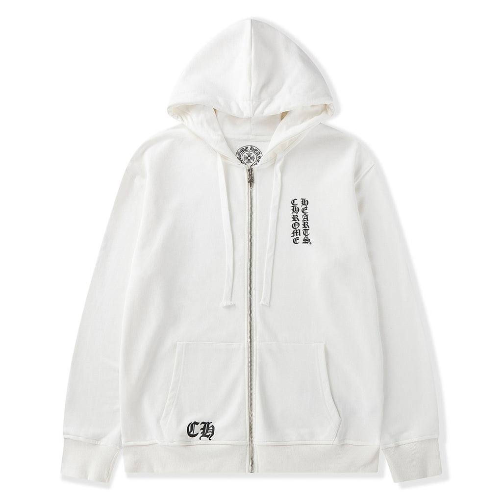 Typography Logo White Full Zip Hoodie™