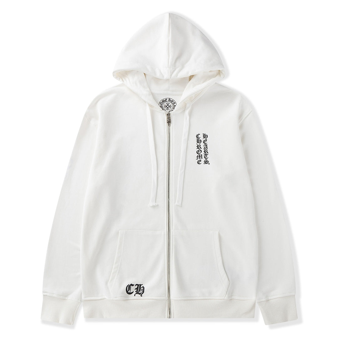 Typography Logo White Full Zip Hoodie™