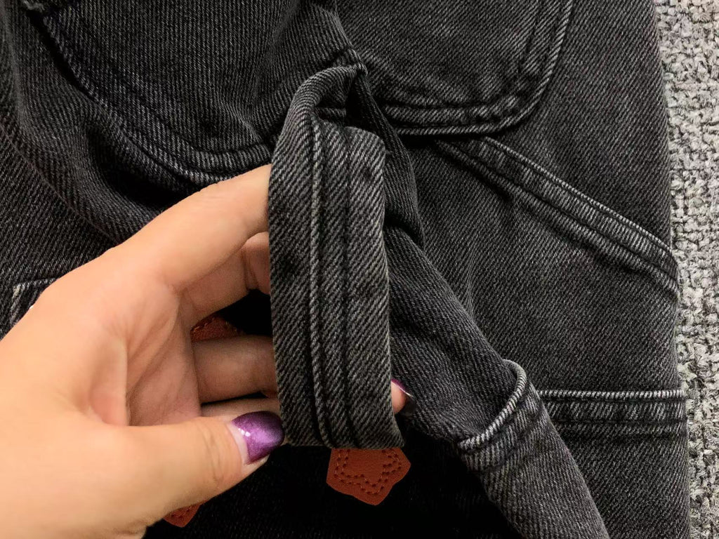 Orange Cross Patch Black Denim Jorts