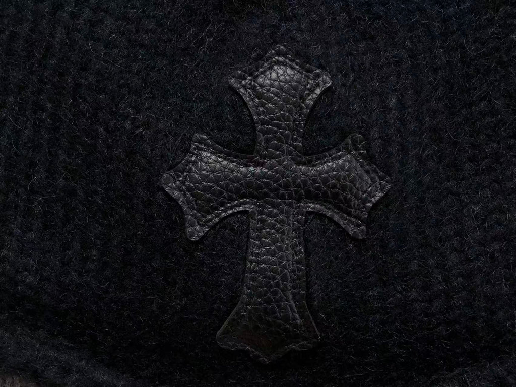 Black Leather Cross Knit Beanie™