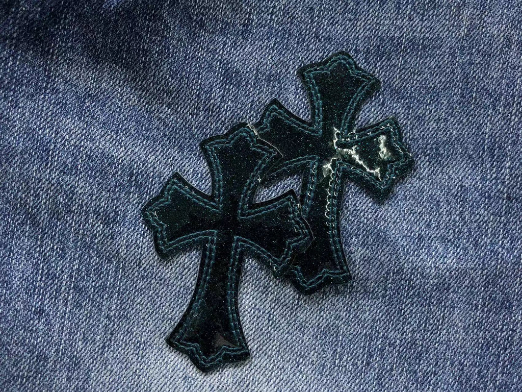 Black Cross Patch Distressed Denim Jeans™