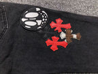 Multicolor Cross & Smiley Patch Grey Denim Jeans™