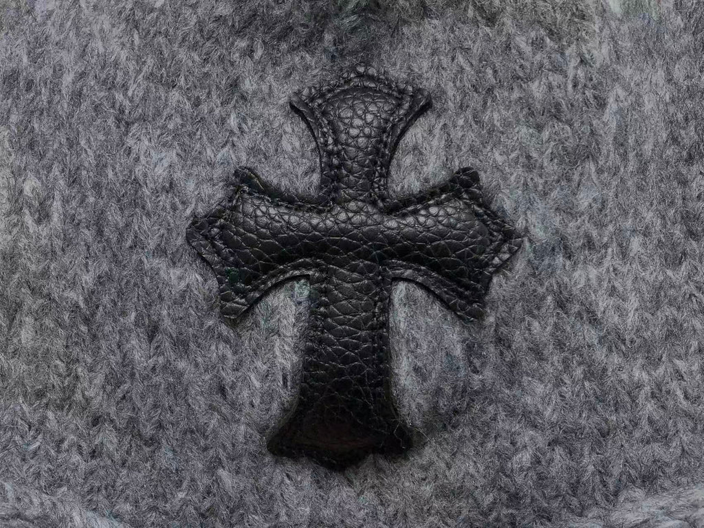 Black Leather Cross Knit Beanie™