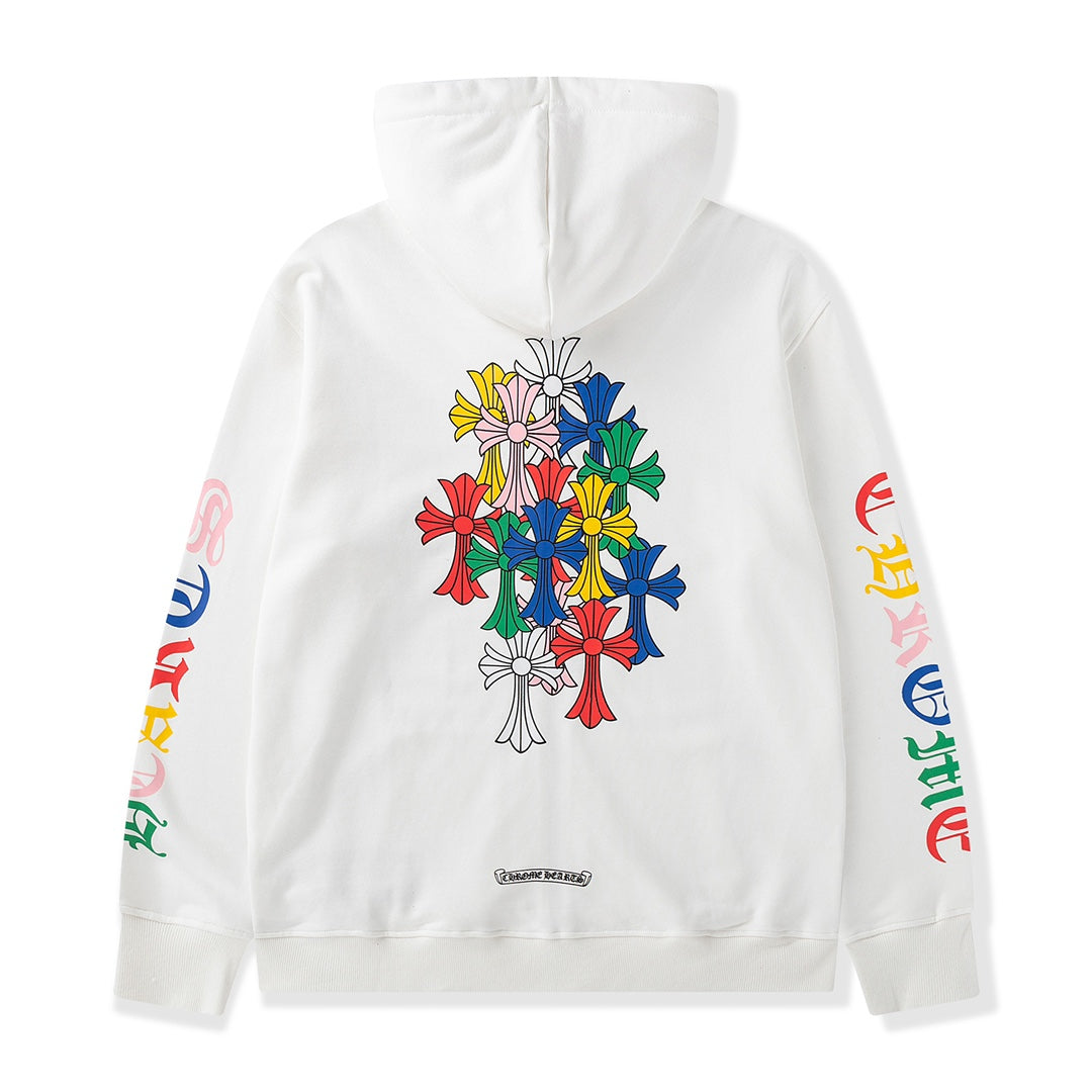 Multicolor Crosses White Full Zip Hoodie™