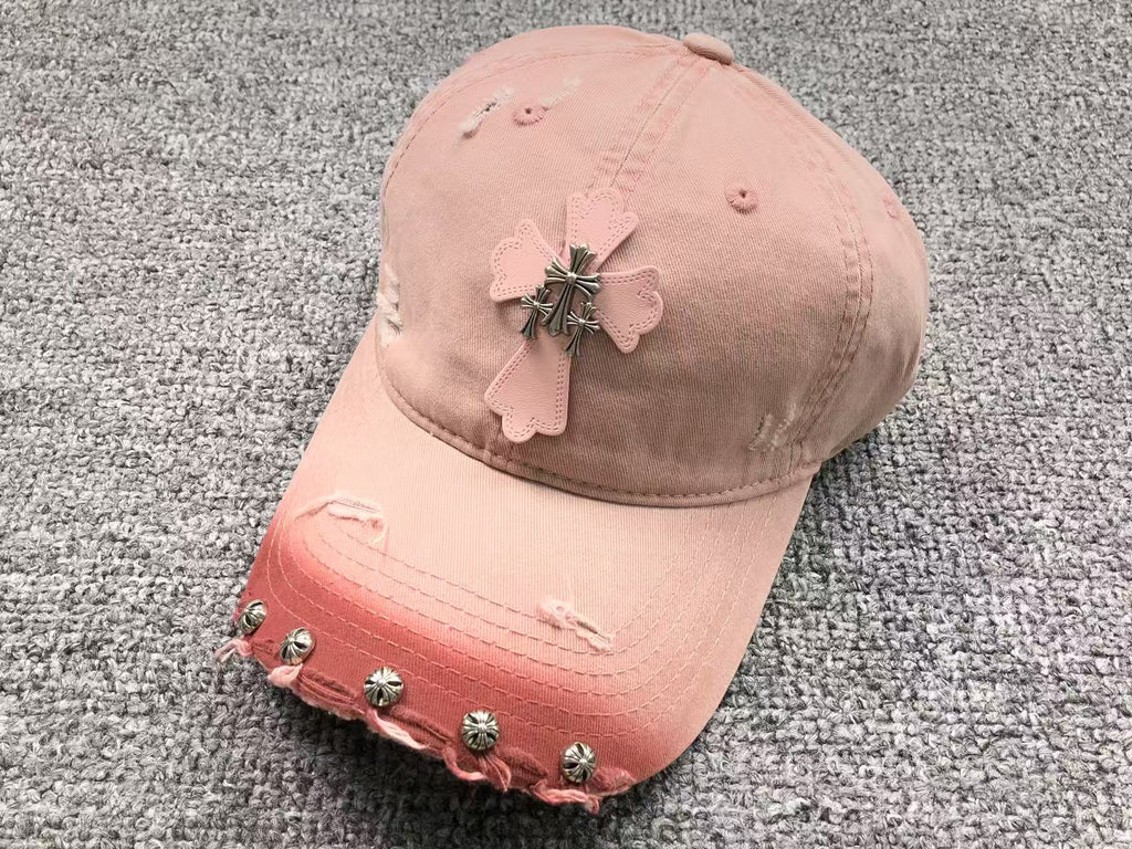 Triple Metallic & Leather Cross Torn Fabric Baseball Cap™