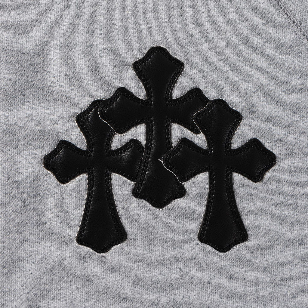 Black Triple Cross Patch Grey Full Zip Hoodie™