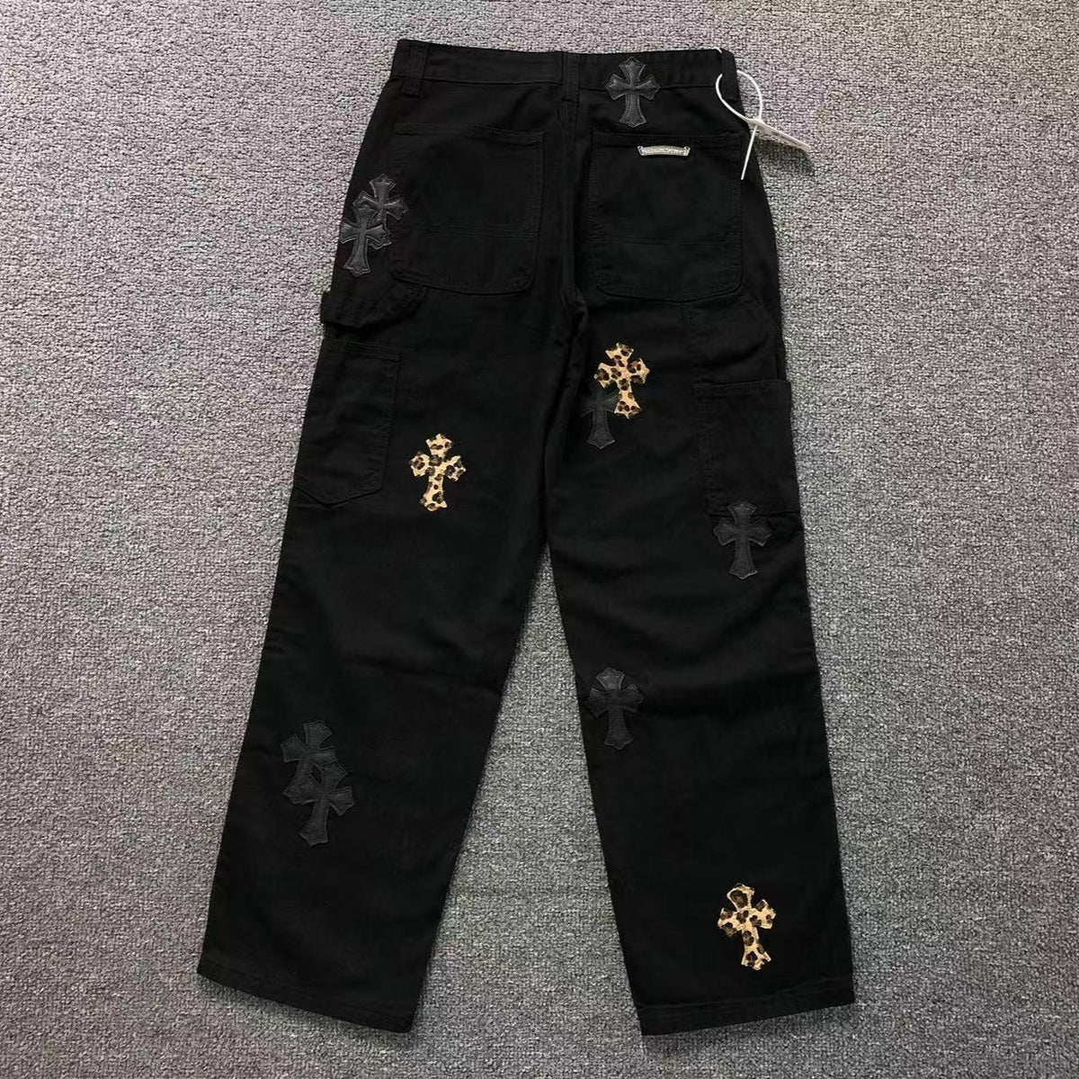 Black & Leopard Cross Patch Black Carpenter Pants™