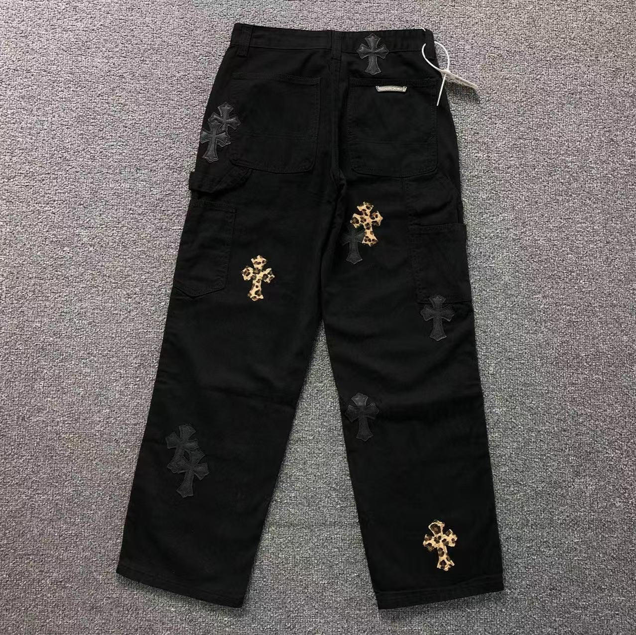 Black & Leopard Cross Patch Black Carpenter Pants™