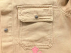 Checkered & Pink Cross Beige Denim Jacket