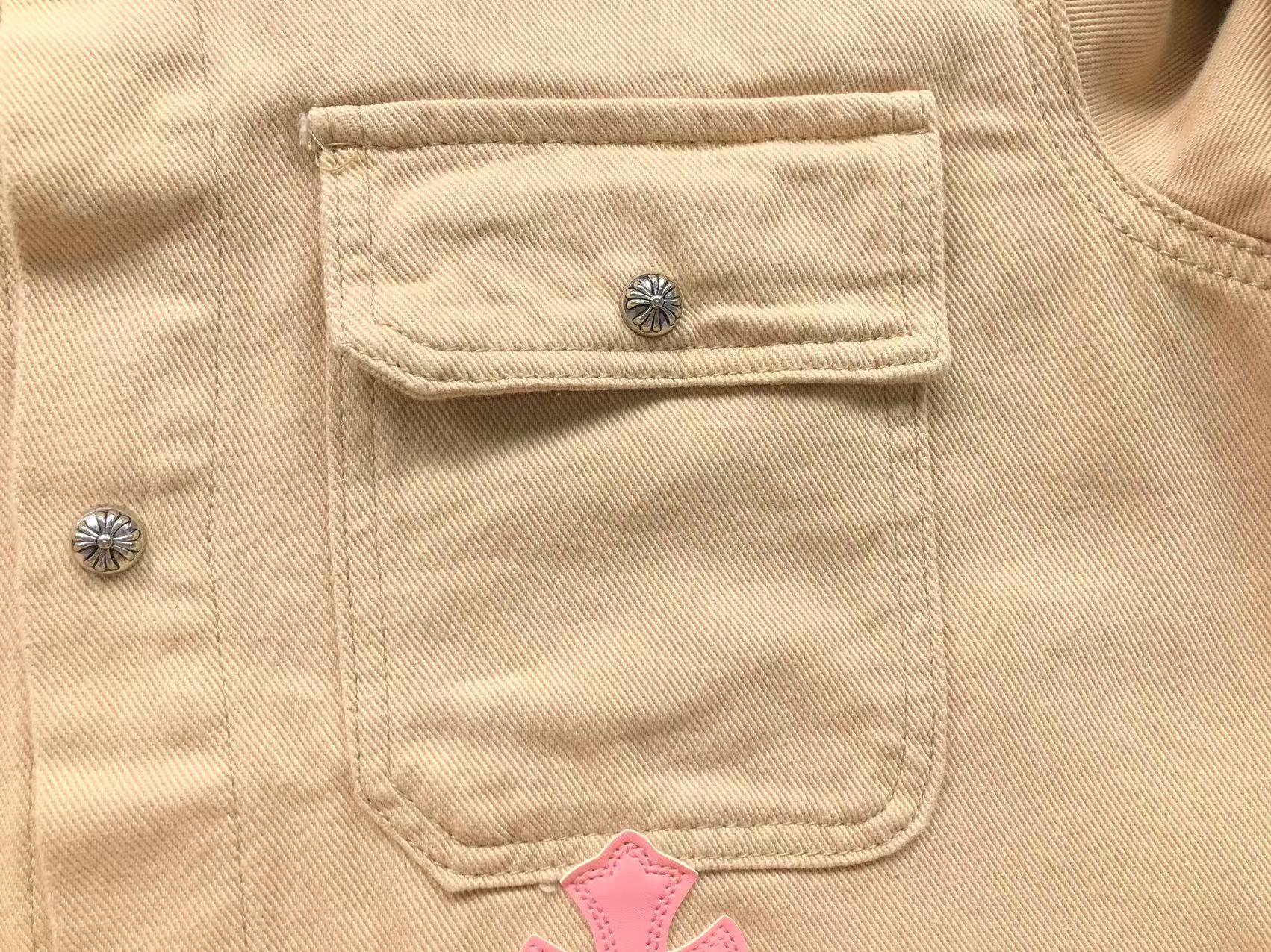 Checkered & Pink Cross Beige Denim Jacket