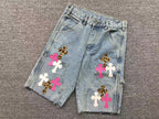 Pink White & Leopard Cross Patch Denim Jorts™