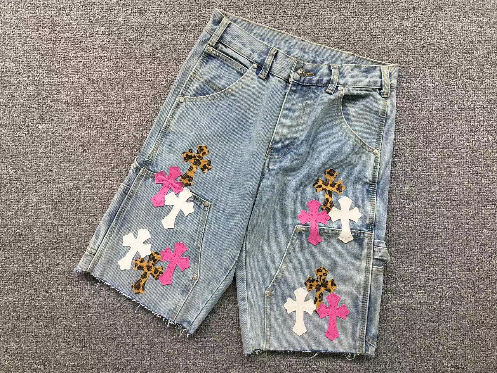 Pink White & Leopard Cross Patch Denim Jorts™