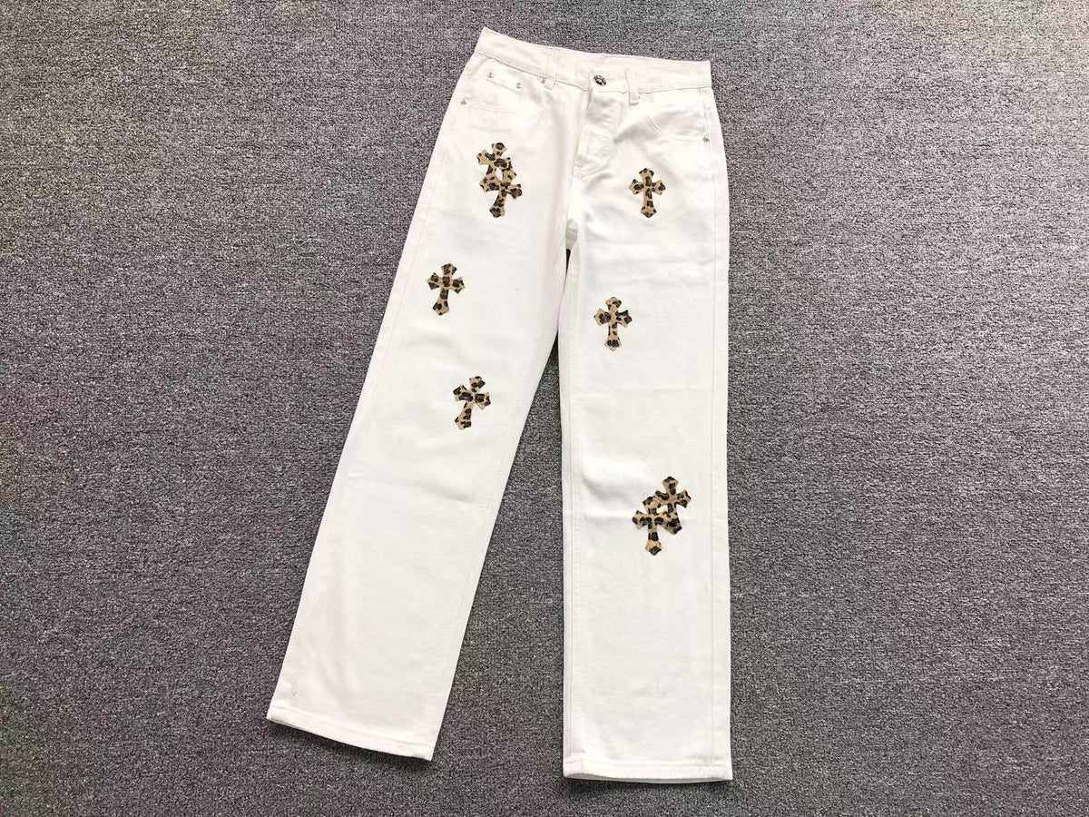 Leopard Cross Patch White Denim Jeans™