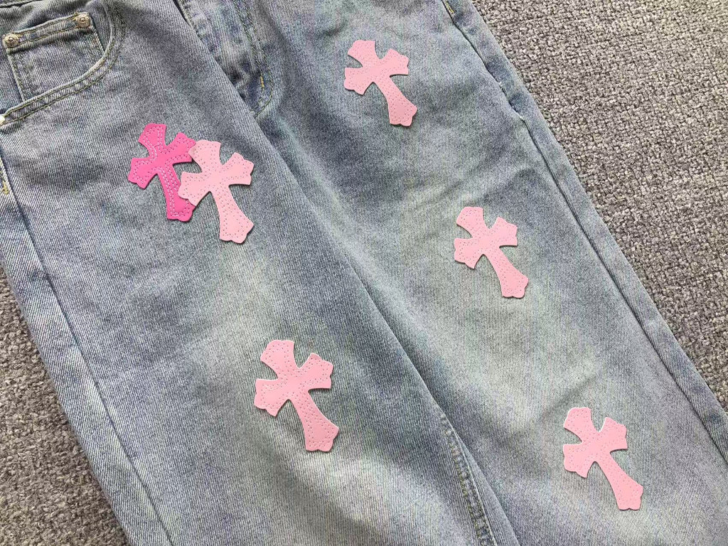 Pink Cross Patch Light Denim Jeans™