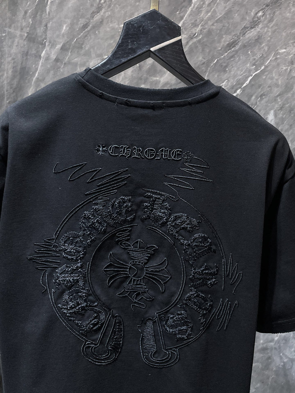 Black Embroidered Horseshoe Cross T-Shirt™