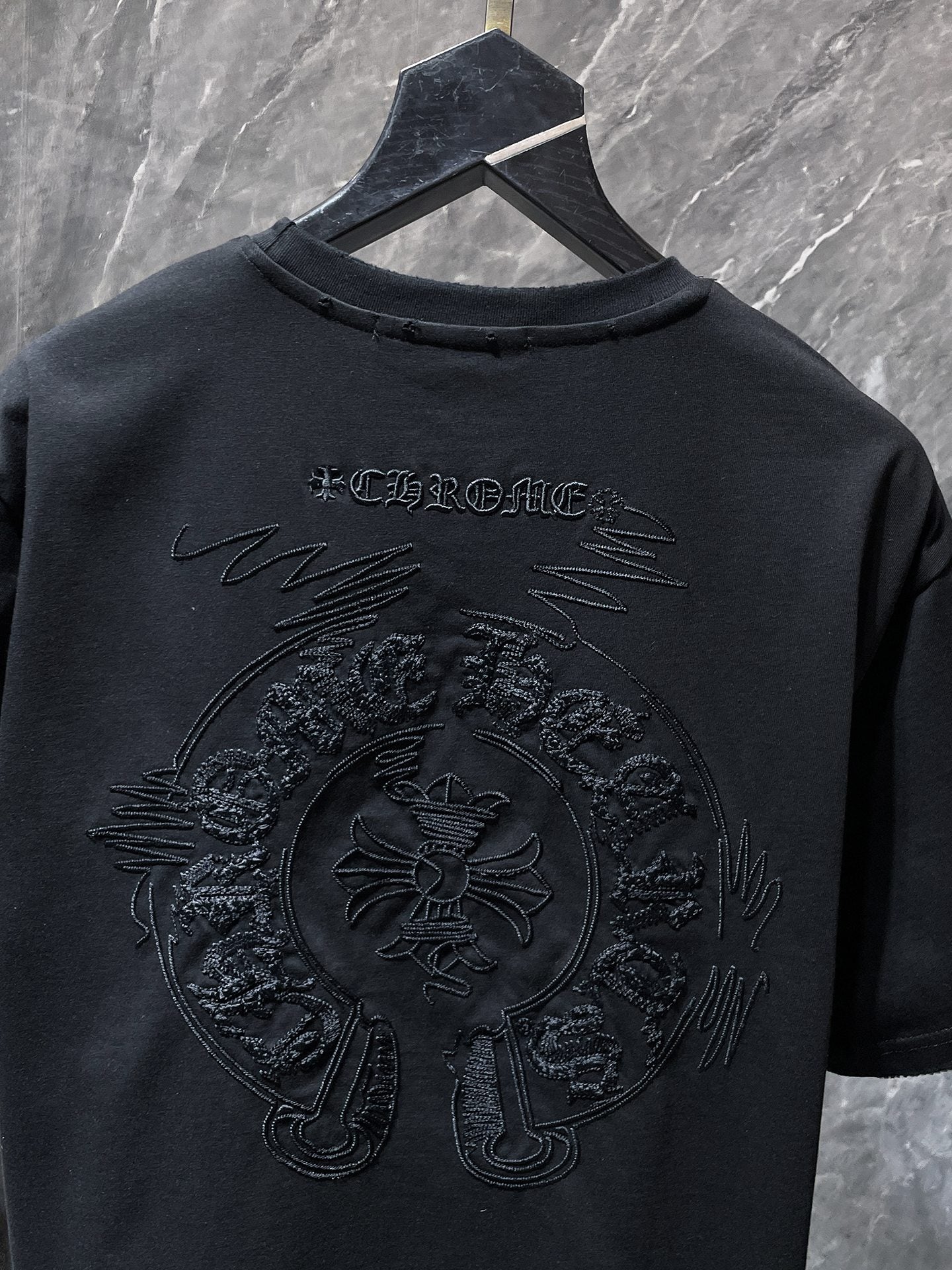 Black Embroidered Horseshoe Cross T-Shirt™