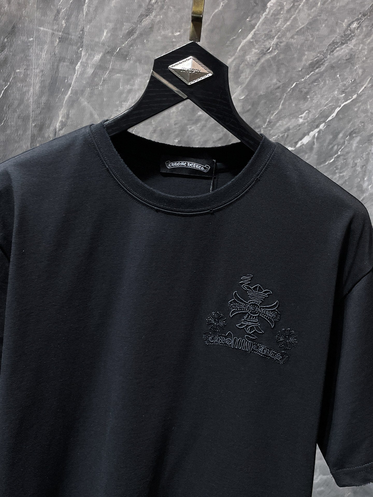 Black Embroidered Horseshoe Cross T-Shirt™