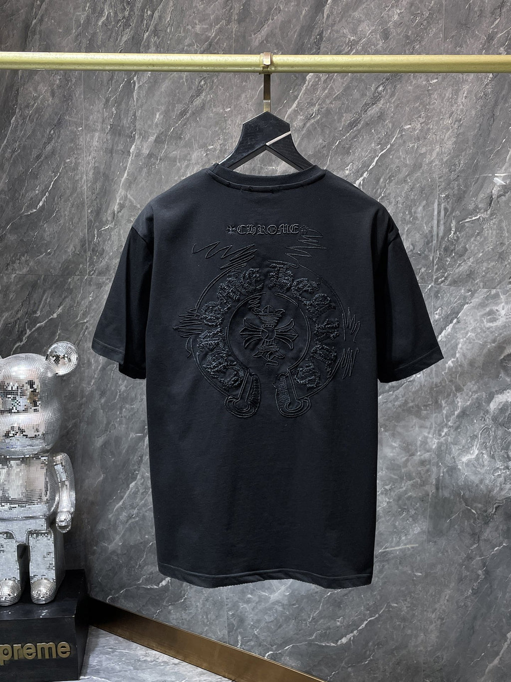 Black Embroidered Horseshoe Cross T-Shirt™