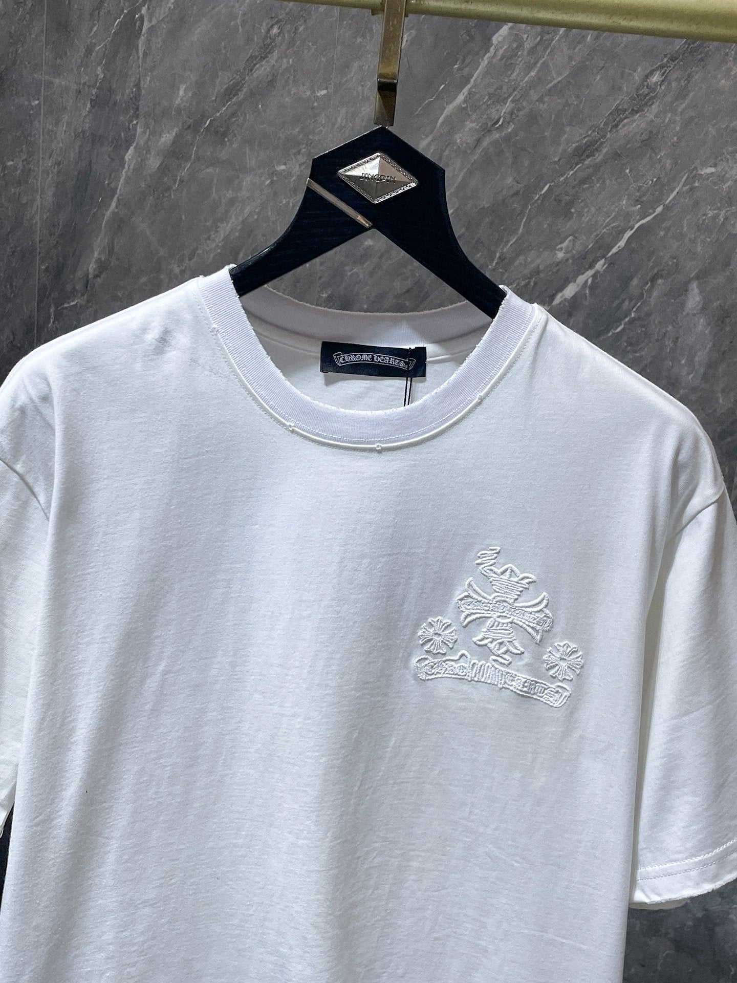 White Embroidered Horseshoe Cross T-Shirt™