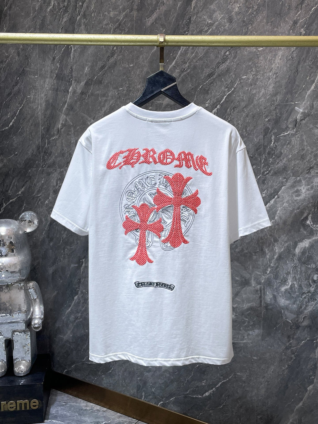 Pink Double Cross Logo White T-Shirt™