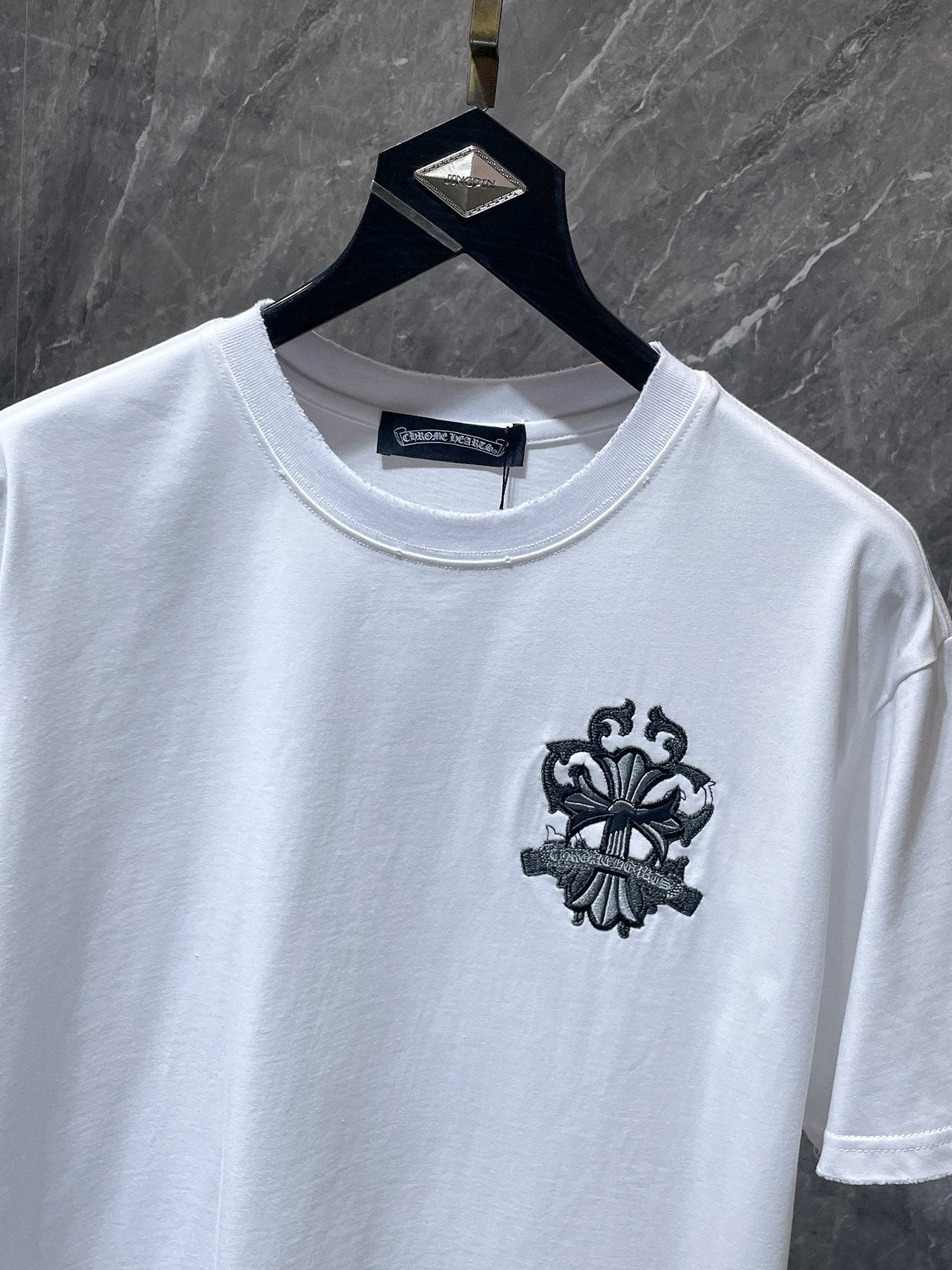 Embroidered Cross Crest White T-Shirt™