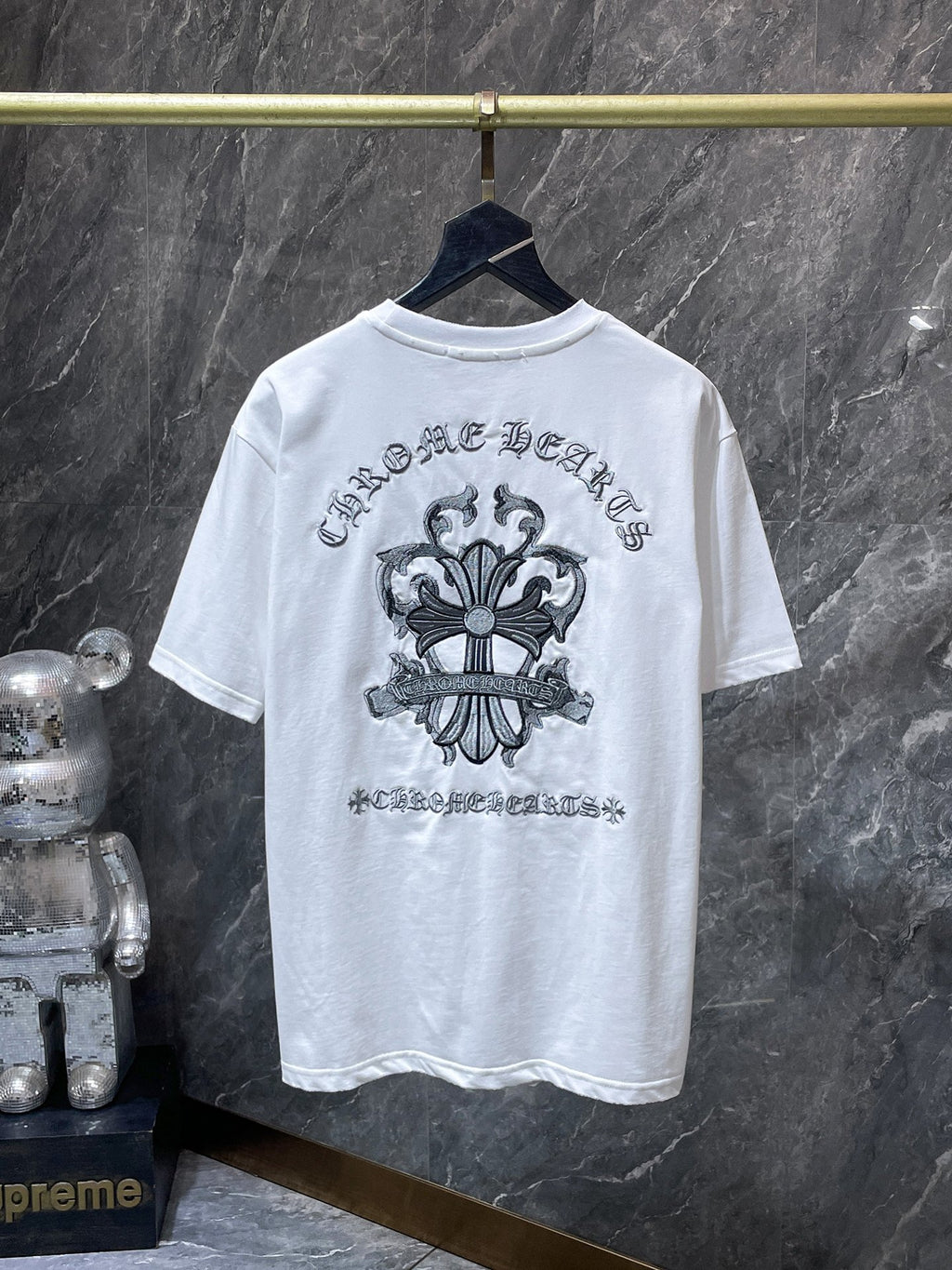 Embroidered Cross Crest White T-Shirt™